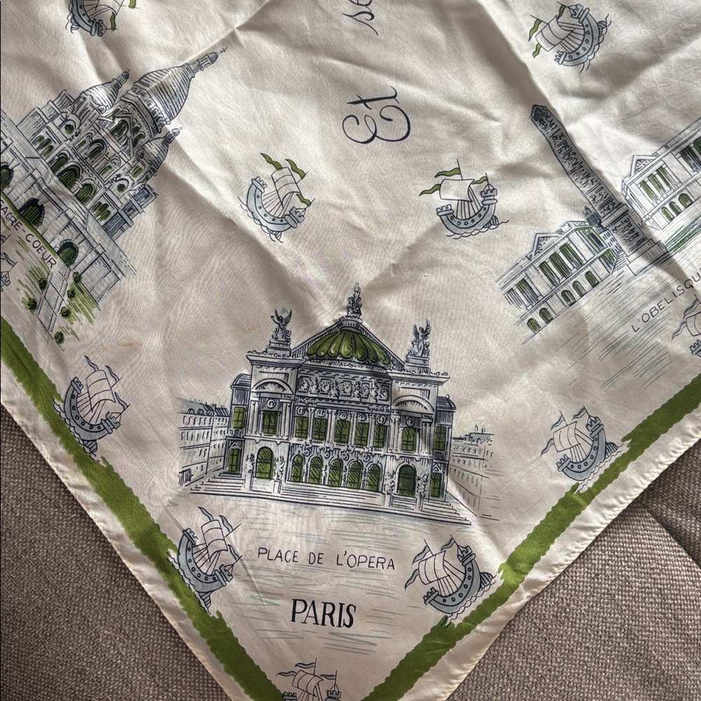Vintage Silk French Paris Souvenir Scarf - Picture 3 of 8